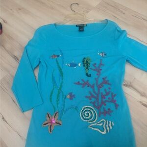 Vintage Sweaterworks Sweater with Sea Life Embroidery size Small